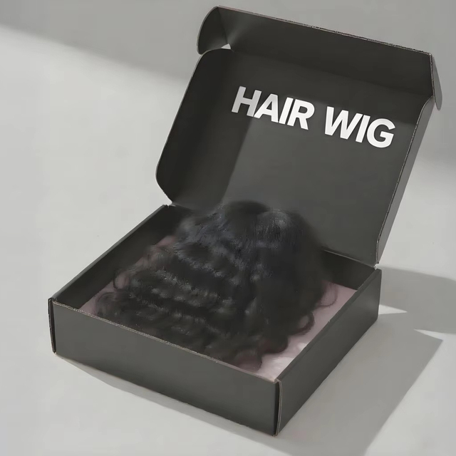 Custom Design Premium Luxury Black Cardboard Paper Gift Wig Hair Extension Corrugated Paper Packaging Box with Your Logo