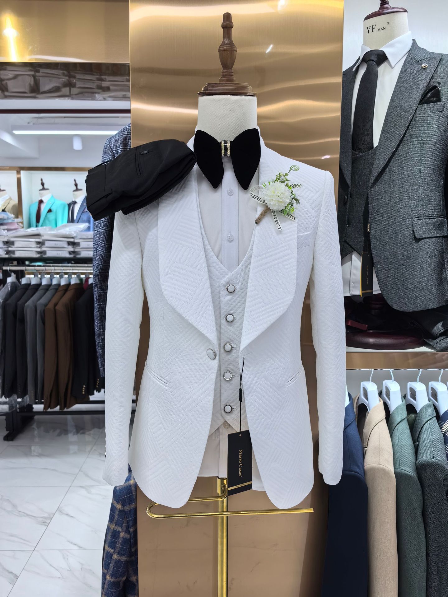 White-3pcs/set-Jacket + vest + pants
