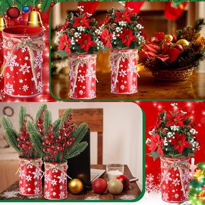 Centros de Mesa Navideños, Jarrón Decorativo <span class=keywords><strong>con</strong></span> Copos de Nieve Estilo Rústico, Maceta de Metal Galvanizado <span class=keywords><strong>con</strong></span> Lazo de Cuerda, Cubos <span class=keywords><strong>Artificiales</strong></span> - Product Image 4