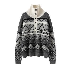 Suéter de Cachemira de Cuello Alto para Mujer, Tejido Jacquard Fair Isle, Grueso, de Lana de Cachemira, para Invierno - Product Image 1