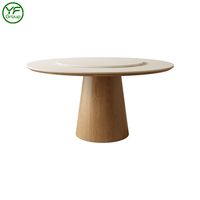 Table à manger moderne simple et luxueuse avec plateau rond en marbre et base en bois massif pour la maison, les hôtels et les restaurants