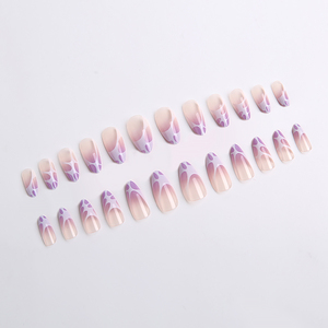 Wholesale Soft Lavender <strong>Cow</strong> <strong>Print</strong> Long Almond Press <strong>on</strong> <strong>Nails</strong> 24PCS ABS Fake <strong>Nails</strong> - Product Image 1