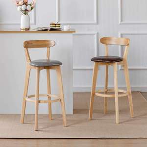 Sillas de Bar con Estructura de Madera y Asientos Acolchados, Sillas de Pub de Madera Natural Clara con Asientos Acolchados para Bares - Product Image 5
