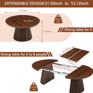 Wooden Round Coffee <b>Table</b> Flexible Extendable Oval Design Multi-functional Space-saving Living Room Furniture - Product Image 2