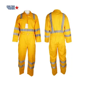 200GSM Yellow Boiler Suit Cotton Long Sleeve High Visibility Reflective Strip Safety Men Workwear Boilersuit Working Coveralls