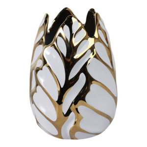 Vaso in Ceramica Moderno con Design a Foglia Scolpita, Oro e Bianco, Decorazione d'Arredo per Soggiorno, Camera da Letto, Tavolo, Ufficio, Mensola - Product Image 3