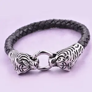 Wholesale Leapord Bangles Bracelets Leather Wholesale Cheap Men Stainless Steel Jewelry