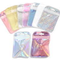 Sacs à fermeture éclair auto-adhésifs à paillettes laser, emballage coloré en PET pour boucles d'oreilles, accessoires pour cheveux, maquillage et cadeaux