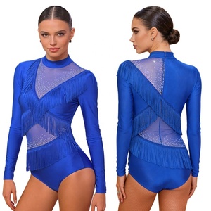 Traje de baile lírico para mujer, mono de baile latino, leotardo con flecos y patchwork, trajes de baile para actuaciones en escenario - Product Image 2