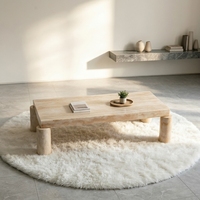 Table basse rectangulaire style Wabi-sabi avec socle bas en marbre travertin beige pour la décoration de la maison, meubles de salon