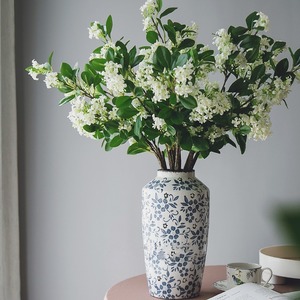 Bouquet de fleurs artificielles en soie, feuilles vertes blanches, décoration intérieure, décoration de la maison, style nordique, arrangement de table pour salon - Product Image 2