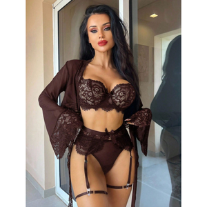 Conjunto de Lencería Sexy para Mujer, con Encaje Floral, Tirantes Finos, Brasier y Panty, Ropa Interior Erótica Europea, Ropa de Dormir - Product Image 1