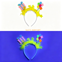 Headband pesta neon gaya telinga kucing terlaris dengan jepit rambut bergaris macaron, aksesori rambut bertema neon