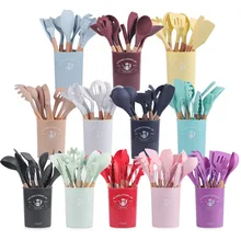 Wholesale 12 Pieces In 1 Set Kitchen Accessories Cooking Tools Kitchenware Cocina Silicone Kitchen Utensils With Wooden Handles
