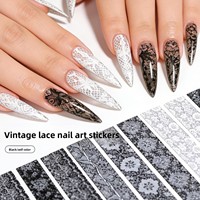 Autocollants pour ongles en papier dentelle vintage, noir et blanc, floraux, autocollants adhésifs non toxiques, décalcomanies pour manucure DIY