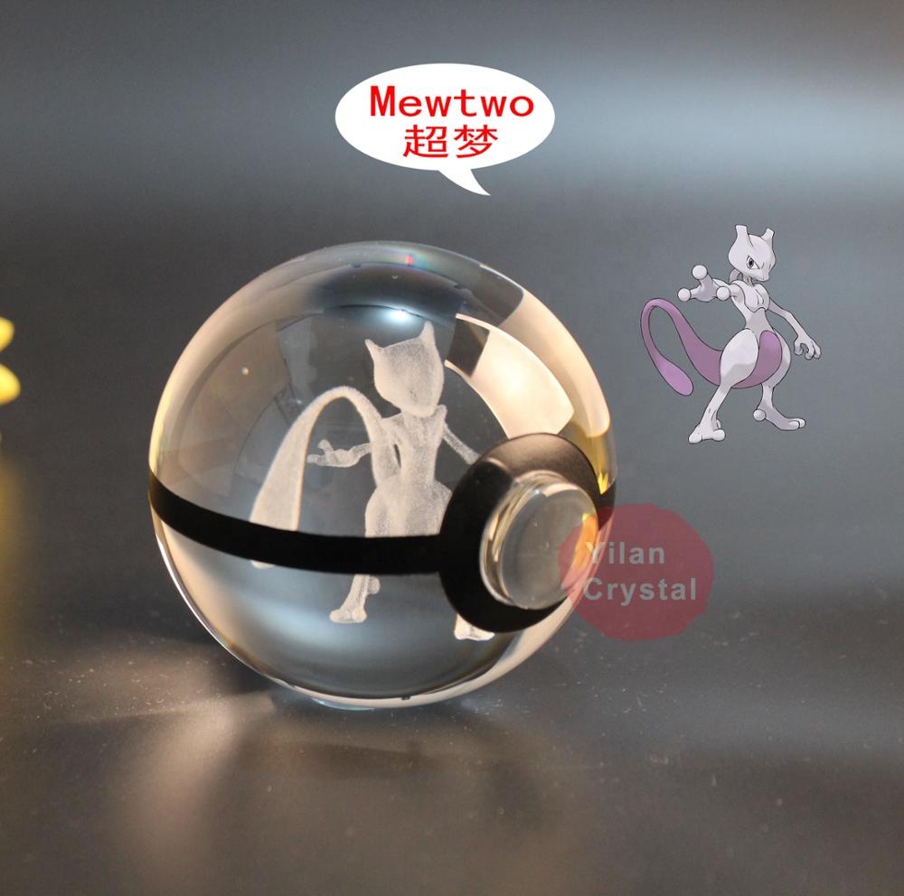 Подарочный 3d лазерный Mewtwo 50 мм 80 мм Хрустальный шар k9 Pokeball со светодиодной светящейся основой