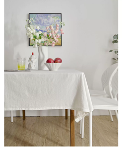 Nappe <span class=keywords><strong>en</strong></span> coton pur <span class=keywords><strong>blanc</strong></span> uni texturé froissé pour photographie, pique-nique, ou bureau de dortoir - Product Image 1