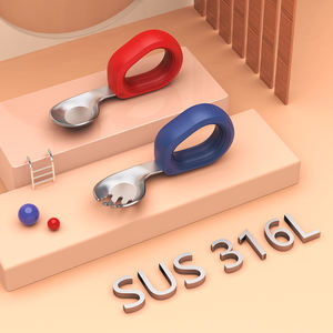 Cuchara de silicona de acero inoxidable para bebé, tenedor, cuchara de alimentación para bebé, tenedor, cuchara de acero inoxidable de silicona para niños, 2 uds. - Product Image 4