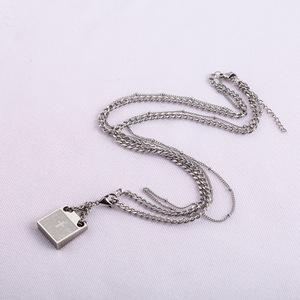 Layered <b>Titanium</b> Steel Men's Detachable Cross Square Pendant Double Layer Necklace Geometric Design Hip Hop Fashion - Product Image 4