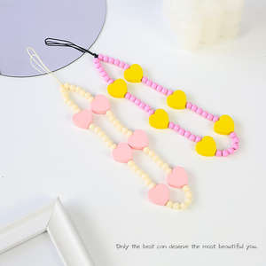2025 New Wooden Love Beaded Mobile Phone Chain Anti-Fall Wrist Strap Mobile Phone Shell Jewelry Pendant Hand Rope Female Pendant - Product Image 1