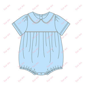 Baju Terusan Bayi Katun 100% Combed Polos Kerah Peter Pan dengan Lis Putih Bordir Nama untuk Balita - Product Image 2