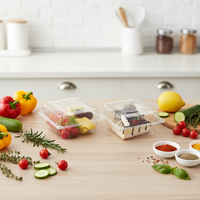 Wegwerp bioafbreekbare PLA plastic vierkante clamshell transparante fruitcake verpakking doos met aangepast logo voor supermarkt vers producten