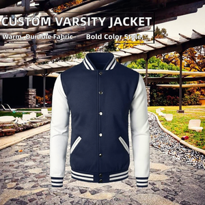 Chaqueta Varsity de Béisbol Formal para Hombre, con Cuello Alto, Corte Slim, de Alta Calidad, con Logotipo Personalizado, en Color de Contraste, con Forro Polar, Venta al Por Mayor, ODM - Product Image 2