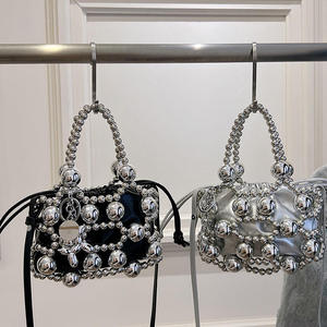 Women‘s bags Round Bead Drawstring <b>Bucket</b> Bag Fashion Wedding Party Evening bags Ladies Hand Clutch Bag Purse handbags for women - Product Image 5