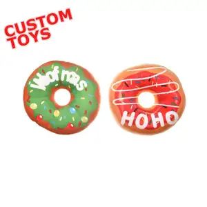 Großhandel Custom Christmas Pet Toys Weiche flauschige süße Plüsch Quietschende Hund Kauen Donuts Spielzeug