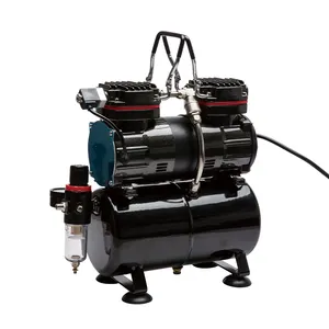 Portable twin cylinder airbrush compressor with tank TC-90T