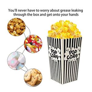 Boîte à popcorn en papier kraft écologique, taille personnalisée, revêtement PE, rayée ou unie, pour emballage de snacks de cinéma - Product Image 3