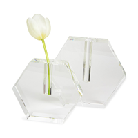 Vase en acrylique transparent hexagonal élégant, décoration de table de mariage faite à la main, forme géométrique créative moderne