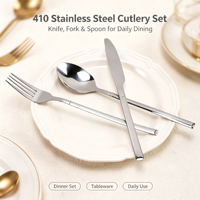 Vente en gros personnalisée OEM de couverts en acier inoxydable 410 pour restaurants et hôtels, fourchettes, cuillères, couteaux, ensemble de couverts robustes et durables