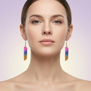 Pendientes de Cristal Blanco con Columna Hexagonal de Acero Inoxidable Dorado y Plateado, Joyería de <span class=keywords><strong>Piedras</strong></span> Preciosas para Mujer, Regalo para Amiga - Product Image 6