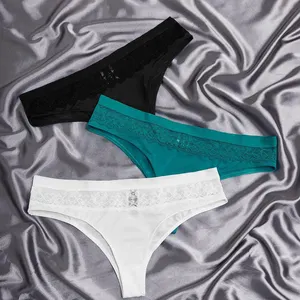 Ladymate ODM/OEM Conjunto de calcinha com 3 pecas de renda bragas de cintura Woman sexy underwear 3pack Contrast Lace Panty Sets