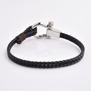 Bracelet en cuir véritable noir pour homme, prix d'usine, style vintage tressé, bracelet avec logo personnalisé - Product Image 2
