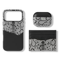 Étui pour AirPods en cuir véritable, motif python, étui pour AirPods en cuir de vachette, étui pour téléphone en cuir pour iPhone 18 Pro, porte-cartes en cuir