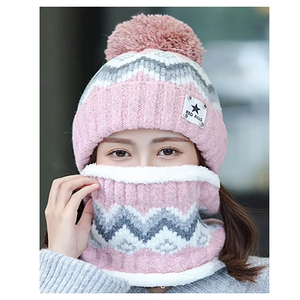 Ensemble de <span class=keywords><strong>deux</strong></span> pièces d'hiver pour femmes, design personnalisé, <span class=keywords><strong>bonnet</strong></span> tricoté, protection des oreilles, broderie 3D pour la scène d'affaires de la plage. - Product Image 2