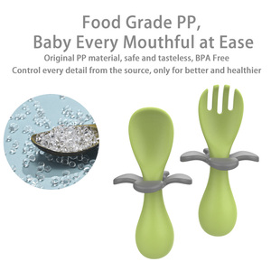 2 trong 1 nhựa chống nghẹn học tập cho ăn thực phẩm muỗng và nĩa Bộ đồ ăn đặt Silicone trẻ mới biết đi trẻ em Muỗng cho bé - Product Image 3