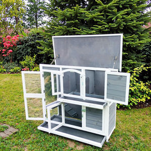 SDR050 SHUNDA Lüks Çevre Dostu Ahşap Tavşan Evi, Baskılı Tasarım, Açık Alan Kulübesi, Tepsili ve Tekerlekli, 2 Tavşan İçin Gri - Product Image 4