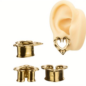 1 Uds aleación de cobre en forma de corazón oreja Camilla túnel tapones para los oídos hueco oreja soporte expansor Piercing joyería para hombres y mujeres caliente - Product Image 2