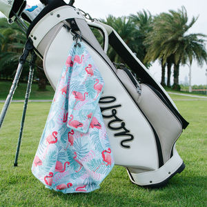 Serviette de golf en microfibre de haute qualité, motif flamant rose bleu, avec clip, lot de 2, serviette de golf par sublimation - Product Image 4