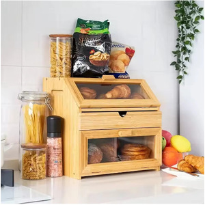 Bamboo Bread <b>Box</b> With <b>Drawers</b> And Transparent Window Kitchen <b>Storage</b> For Freshness Preservation - Product Image 4