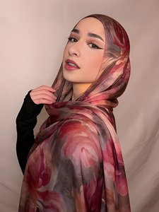New 2026 Watercolor Rose Print Modal <strong>Hijab</strong> Soft Breathable Floral Headscarf For Women Wholesale Custom Logo - Product Image 4