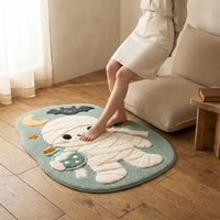 Tapis de sol en forme de lune avec motif animalier mignon et moderne pour Halloween, en polyester, imitation velours, fabriqué à la machine, pour chambre d'enfant