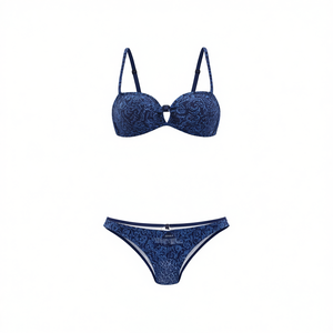 Set di costumi da bagno HDJ, top e slip bikini con motivo blu per donna, taglia 40 42 44 46, vestibilità regolare, asciugatura rapida, nylon spandex - Product Image 1