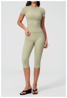 Atasan Olahraga Lengan Pendek Custom Logo Sport Wear Nude Sense Cloud-Soft, Legging Ketat Model Scrunch Butt, Set Yoga Fitness Olahraga