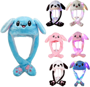 बच्चों का एयरबैग, चलने वाले कान, आलीशान पशु बनी टोपी, एयरबैग के साथ, फजी लड़कियों के लिए प्यारा नरम प्यारा खरगोश कार्टून टोपी, एलईडी लाइट - Product Image 3