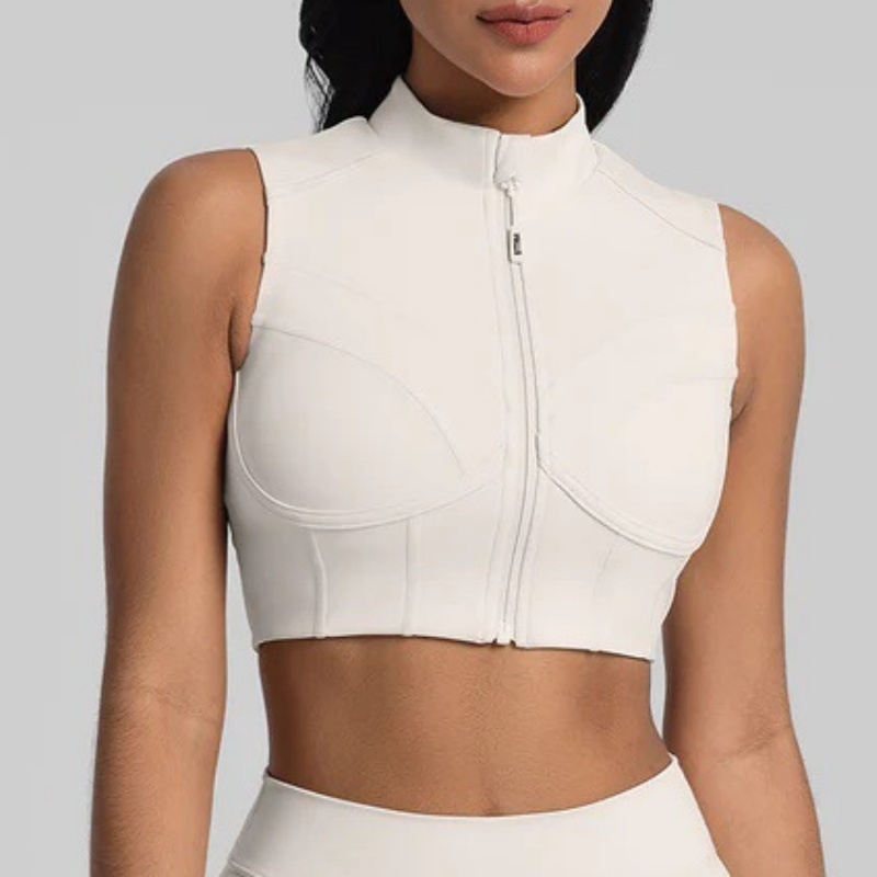 High Impact Sports Crop Top with Zipper Removable Padded Push up Bra Backless Racerback Yoga Tanks for Running Gym Quick-Dry