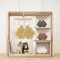 Porte-clés commémoratif en cuir PU pour poils d'animaux, pendentif empreinte de patte pour propriétaires de chiens et chats, marron et blanc